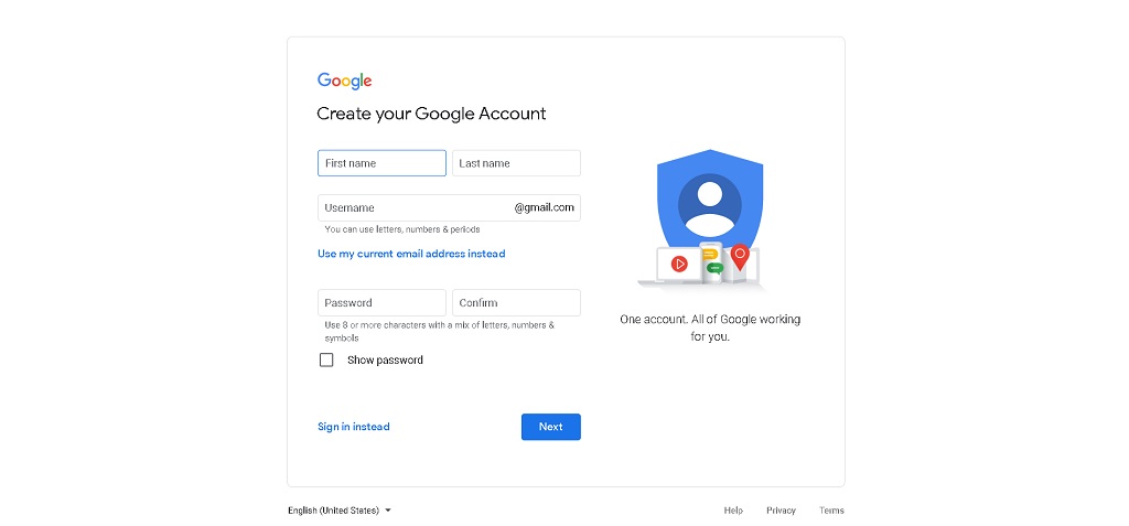 create your gmail account