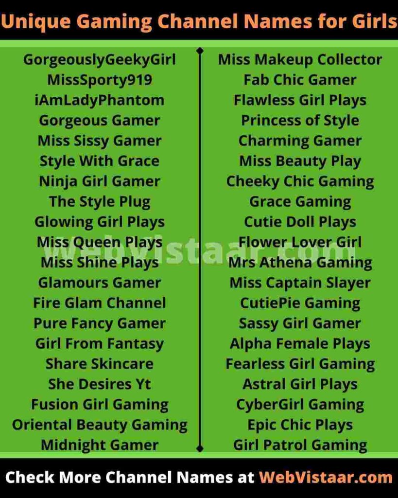 cute gaming channel names for girls