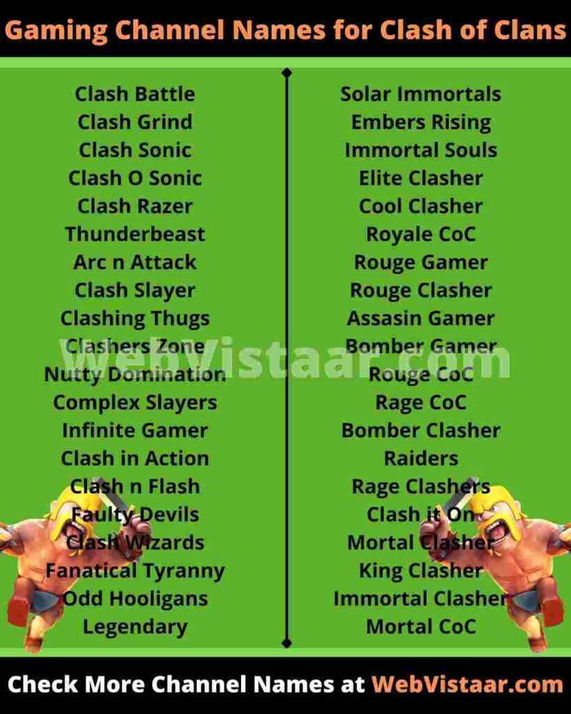 gaming channel names for clash of clans