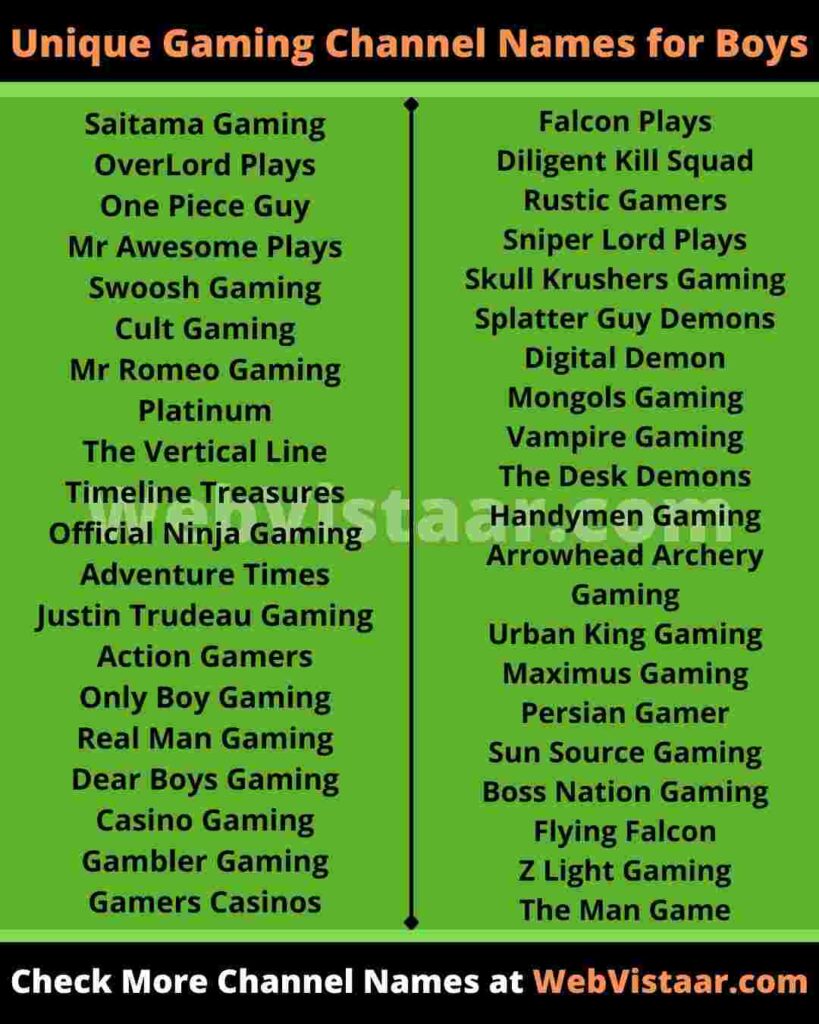gaming youtube channel names for boys