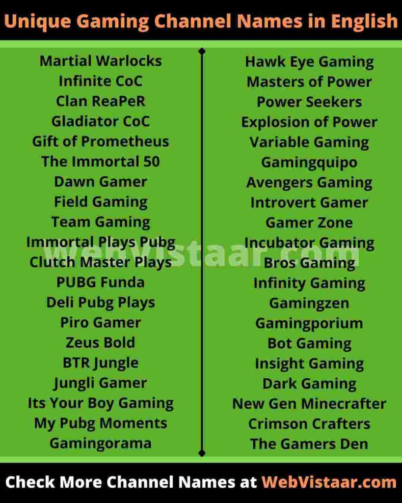 gaming youtube channel names in english